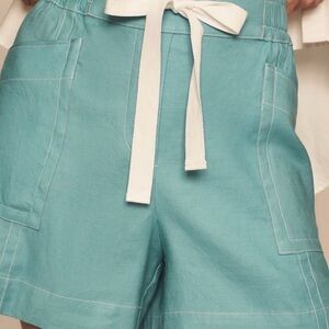 Maeve Aqua Cargo Shorts with Cream Tie